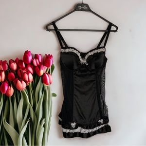 La Senza Baby Doll, Sexy, Black Satin, White Lace. Size M
